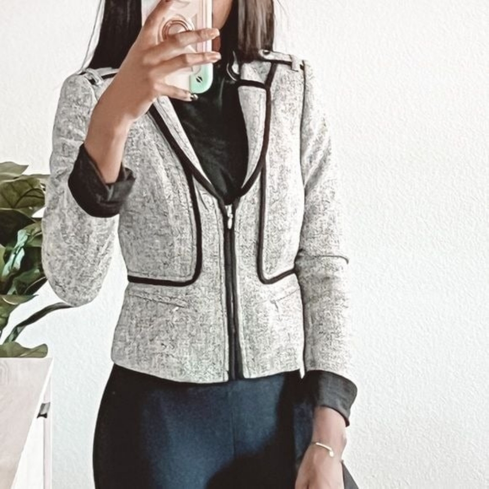 WH|BM Gray Tweed Moto-inspired Jacket